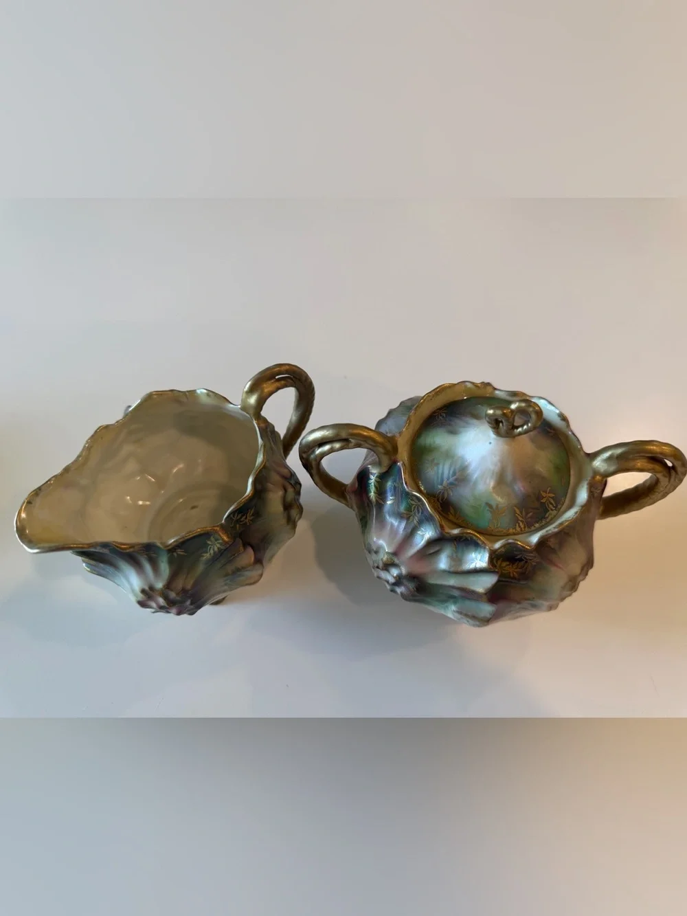 RARE RS PRUSSIA SUNFLOWER (MOLD 626) PORCELAIN SUGAR AND CREAMER SET